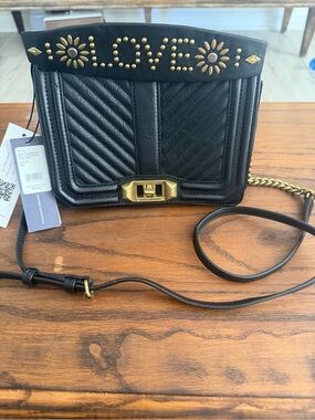 Rebecca Minkoff Black Quilted Crossbody with Gold 'LOVE' Studs